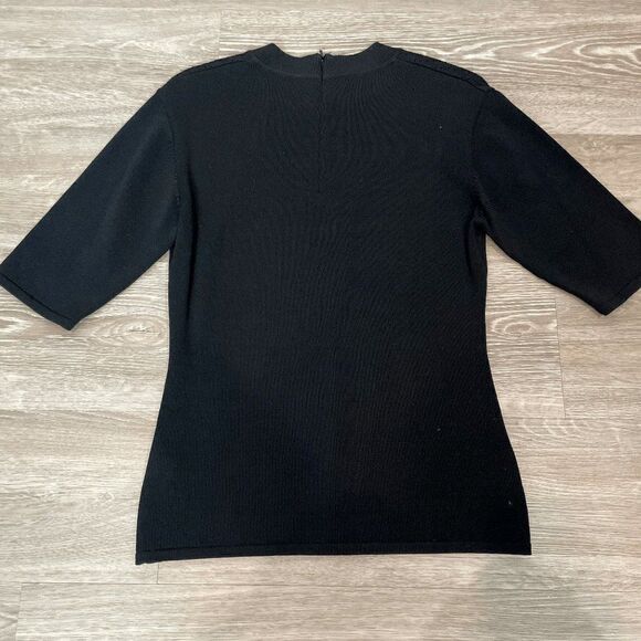Nisse Women's Black Crew Neck Back Zip Short Sleeve Sweater Top Size Large - Picture 5 of 7